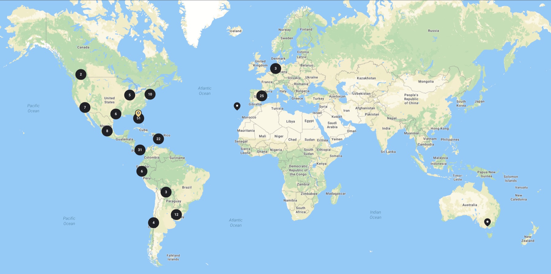 Mapa de los +219 miembros de FotoGrowth en 23 países